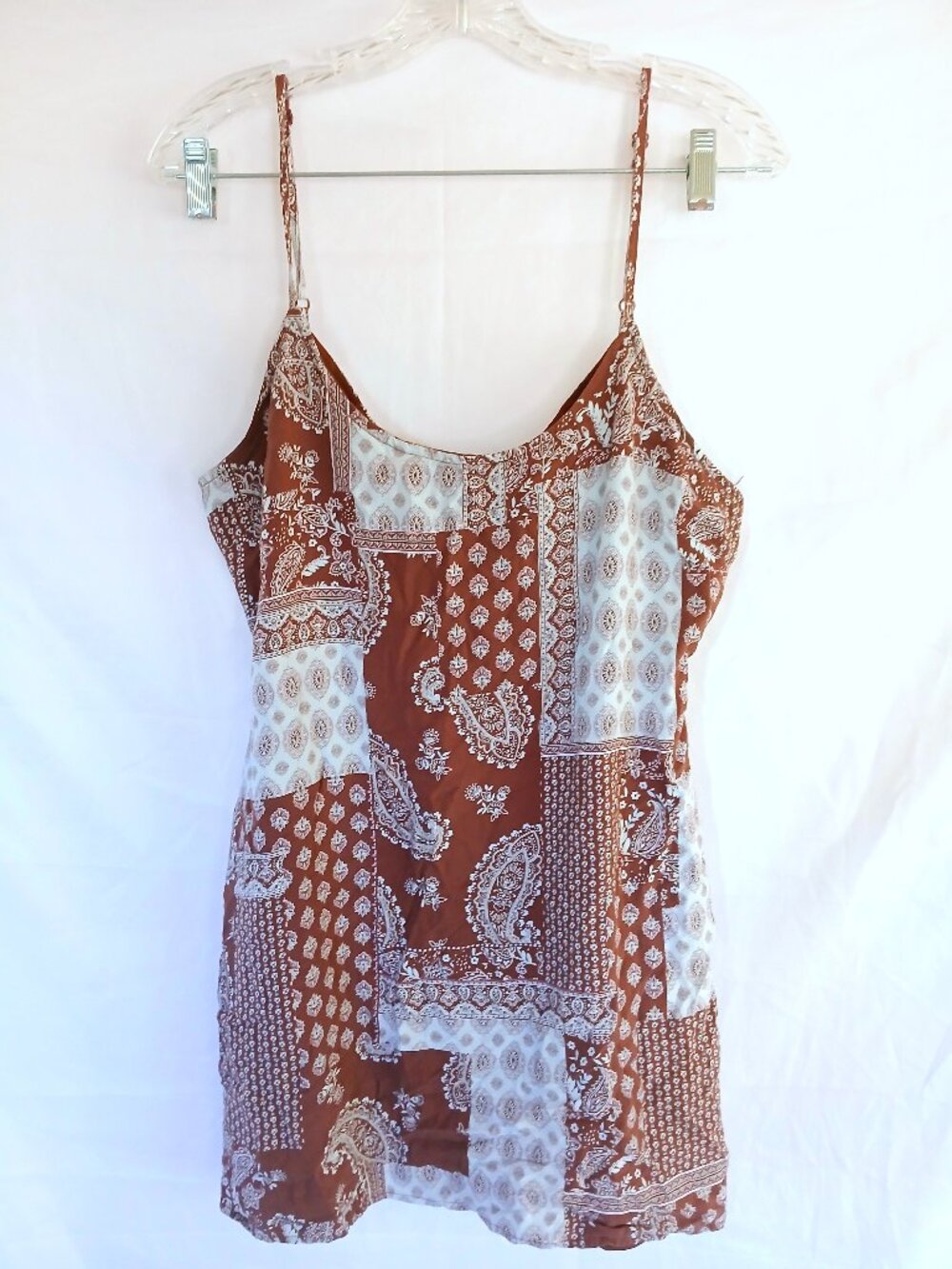 LA Hearts Earthy Patchwork Retro Paisley Print Slip Dress L Boho Festival Y2K
